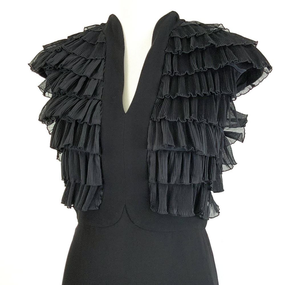 Vintage Badgley Mischka Black Tiered Ruffle Cocktail Party Dress Size 6 - Picture 4 of 16